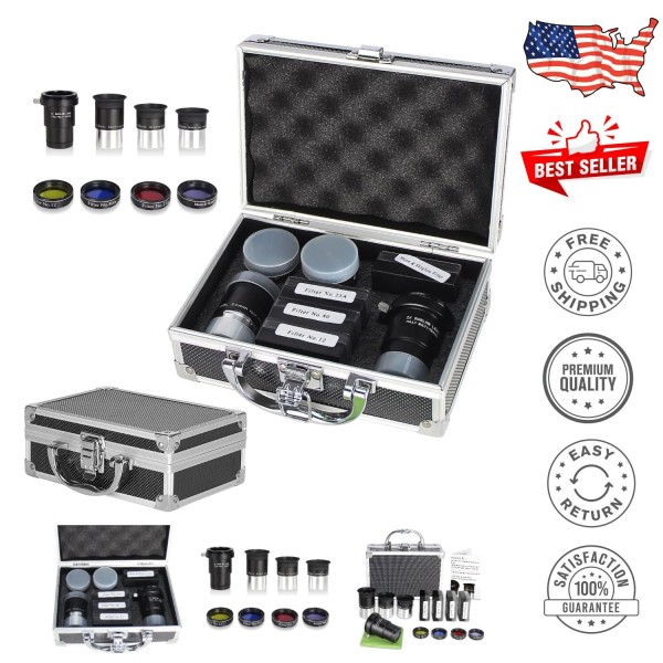 Astronomical Telescope Accessory Set - 3 Plossl Eyepieces, Filters &