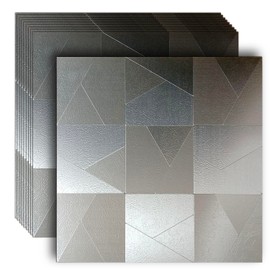 weimeisc 10-Sheet Peel and Stick Backsplash Tile, Self-Adhesive Aluminum 3D Wall Panels, Wall Sticker Metal Mosaic for Kitchen, Living Room, Bedroom (Silver)