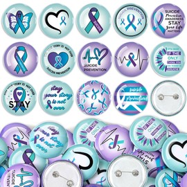Remuuly 150 Pieces Suicide Awareness Mini Buttons Suicide Awareness Prevention Pins Ribbon Suicide Prevention Items Bulk for Children Teens Adults Social Public Event Welfare Charity, 15 Styles