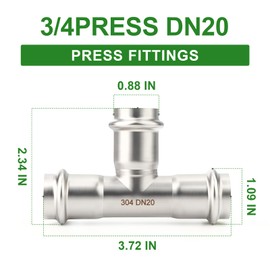 TAISHER 5PCS 304 Stainless Steel Press Fittings, 3/4" Press Slip Tee,No Pipe Tube Stop Tees, Propress Pressure Fitting, Residential,Commercial Plumbing