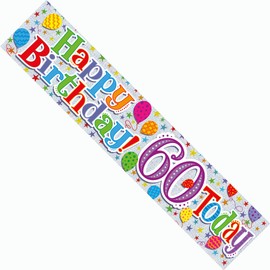 Happy 60th Birthday Party Banner Age 60 Giant Extra Wide Decoration Garland Bright Colourful Multicolour Male Female Recyclable Eco Friendly Holographic Shiny Sparkly Party Banner