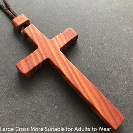 Sandalwood Wooden Cross Large Pendant Necklaces for Women Men Handcrafted Gift Wood Hang from Rearview Mirror Pendant Decoration