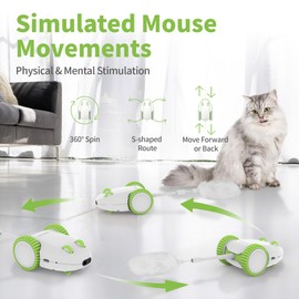 PETGEEK Automatic Cat Mouse Toys Interactive Cat Toys for Indoor Cats, Smart Sensing Moving Electric Cat Toys with Catnip Wand, USB Rechargeable Remote Control Squeaky Mouse Cat Toy, 3 Catnip Tails