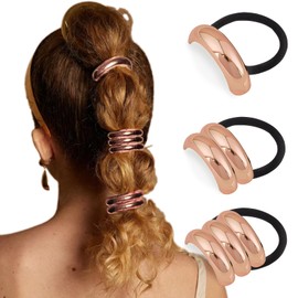 Wugbc 3 Pcs Rose Gold Hair Accessories for Women, Rose Gold Ponytail Cuffs for Hair, Metal Geometric Elastic Hair Ties Non-Damage, Elegant Hair Accessories Ponytail Cuff Set Festival Present