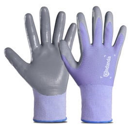 ANDANDA 1 Pairs Work Gloves, Smart Touch, 18D Comfort Stretch Fit, Nitrile Coated Work Gloves with Grip, Seamless Knit Nylon Work Gloves Men Suitable for General Work,Purple(L)
