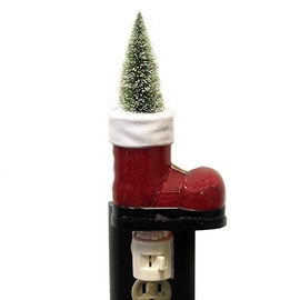 Christmas Red Santa Boot with Tree Night Light, 8 Inch