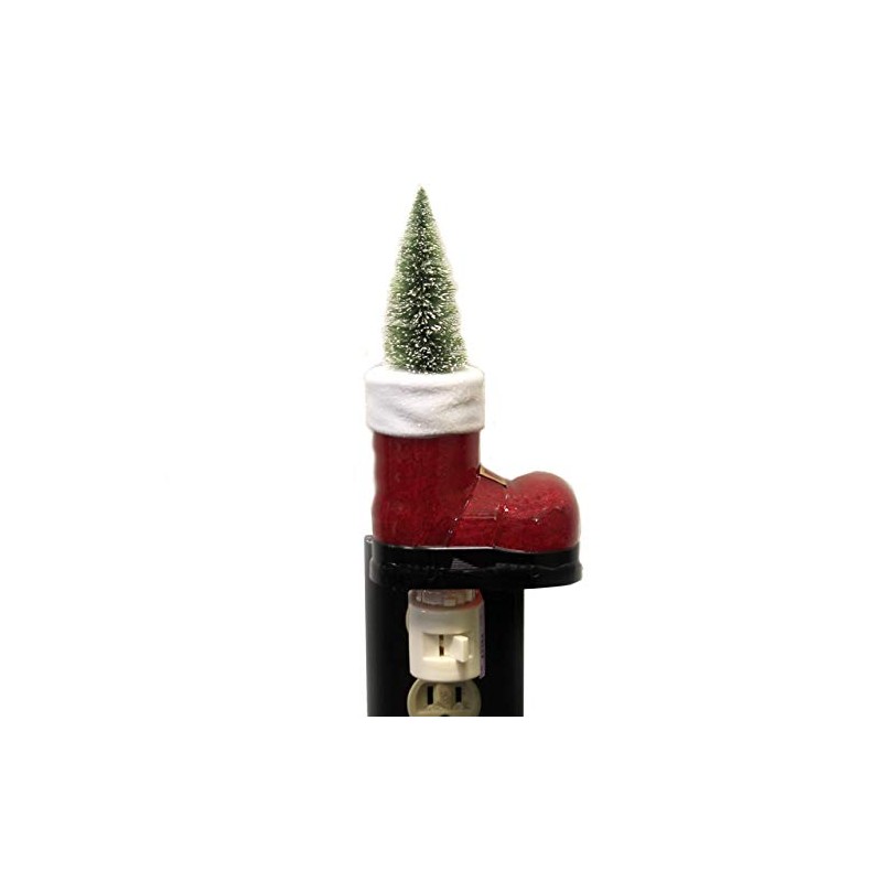 Christmas Red Santa Boot with Tree Night Light, 8 Inch