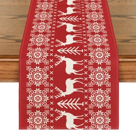 Artoid Mode Red Reindeers Christmas Table Runner, Seasonal Winter Merry Xmas Kitchen Dining Table Decoration for Home Party Decor 40x140 cm