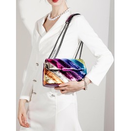 Rejolly Rainbow Stripe Crossbody Shoulder Bag for Women Color Blocking PU Leather Colourful Purse with Chain Strap Multicoloured #1