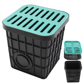 Catch Basin with Grate, French Drain Kit with Debris Basket, 15.7 x 15.7 x 15.7 Inch Square Large Catch Basin for Drainage Without Reserved Hole for Yard, Downspout, Lawn (15.7 x 15.7 x 15.7 Inch)