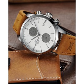 MEGALITH Wrist Watches for Men Chronograph: Designer Analogue Mens Watches - Waterproof Brown Leather Calendar Stylish Watch