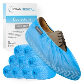 URBAN MEDICAL 50 x Breathable 6 g Disposable / Reusable Shoe Covers with Non-Slip Sole - Safe Step - Tear-Resistant and Puncture Proof - Overshoes for Indoor and Outdoor Use - One Size