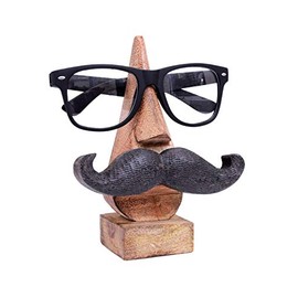 NIRMAN Handmade Wooden Nose Shaped Spectacle Specs Eyeglass Holder Stand with Mustache