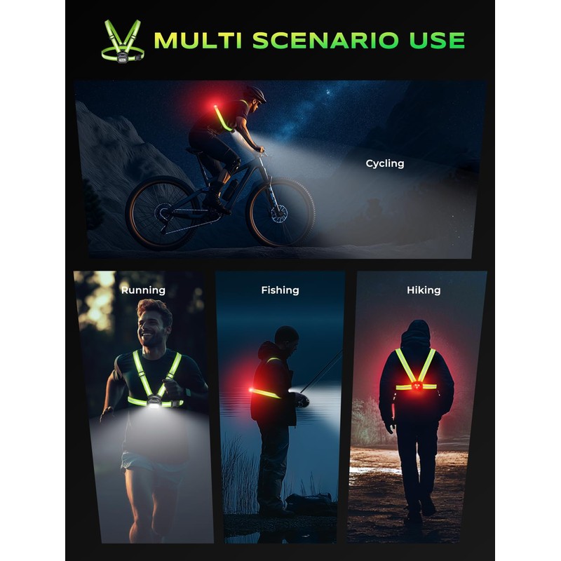 Rolgno Running Lights for Runners, 500LM & 7+2 Modes Chest