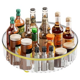 Lazy Susan Organizer, 10.6" Acrylic Spinning Turntable for Cabinet, Bathroom, Countertop, 1-Tier Turntable Organizer, Rotating Tray, Plastic Lazy Susan for Kitchen (Clear Acrylic, 10.6 Inches)