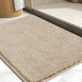 Myting Bath Mat 40x60 cm Super Absorbent Bath Mats for Bathroom, Rubber Backed Bathroom Mats Non Slip Washable, Soft Microfibre Bathroom Floor Mats, Beige