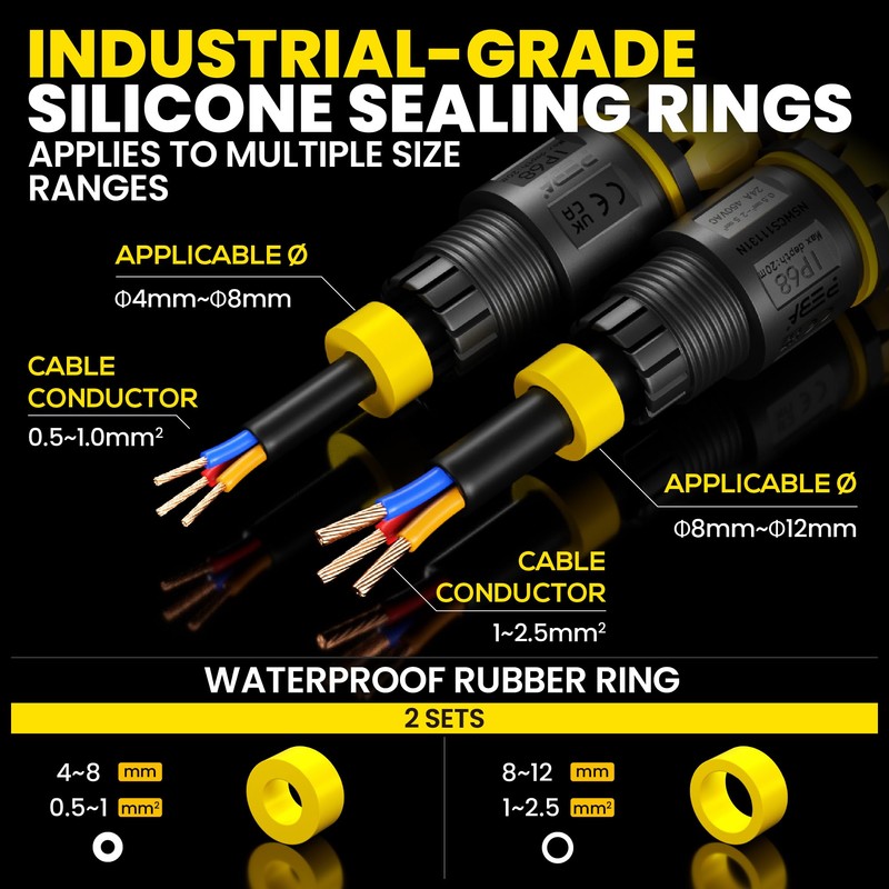 PEBA IP68 Waterproof Cable Connector, 3-Pin, Plug-in Waterproof Cable Connector,