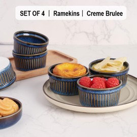 SHIDACHENG Ramekins 4oz, Creme Brulee Ramekins Oven Safe, Ceramic Custard Cups Ramiken for Baking, Souffle Ramekin Bowls for Pudding Ice Cream, Set of 4