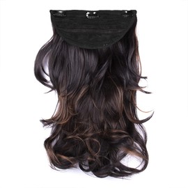 Stasia Street 18-Inch Out Curl Clip-In Korean Synthetic Breatheable Hair Extensions for Women Natural Look Instant Volume & Length – Copper Highlights