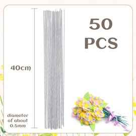 POPOYU Pack of 50 Floristry Wire, Flower Wire, White, Plug-In Wire, Floristry Supplies, Flower Trunk Wire, 18 Gauge for Making Flower Crafts, Artificial Flowers, Craft Wire