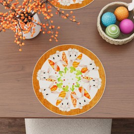 BOTB LIHM Easter White Cute Bunny Carrots Rabbits Spring Cloth Round Placemats Set of 4 Table Mats Table Decorations 14x14 Inch