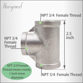 Horiznext npt 3/4 female thread stainless steel tee pipe fitting, three way 1 inch I.D. connector, metal cast t shaped adapter for water air furniture tank tube industrial (2pcs)