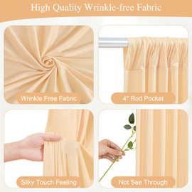 Dark Champagne Backdrop Curtains with Lights for Parties,10x10FT Wrinkle Free Polyester Wedding Photo Backdrop Curtains for Baby Shower Birthday Ceremony Reception Home Party Decorations-5ft x 10ft