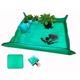 BIUWING Plant Repotting Mat,Waterproof Transplanting Mat,Foldable Indoor Succulent Potting Mat for Garden, Portable Gardening Mat for Indoor Plant Transplanting and Mess Control (39.4"*39.4" Green)