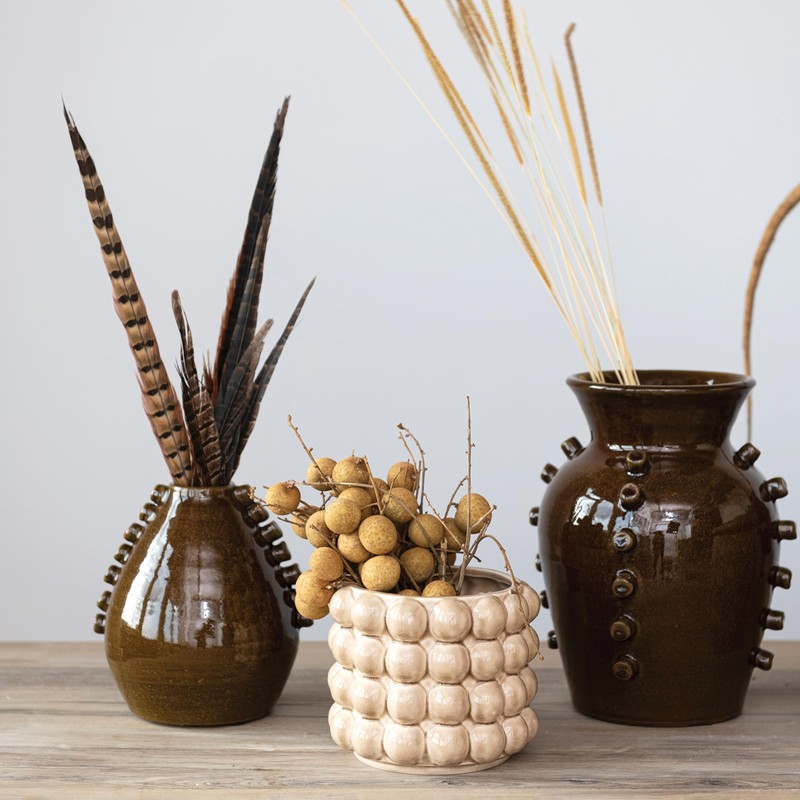 Creative Co-Op 6 Inches Round Stoneware Raised Dots, Holds 4