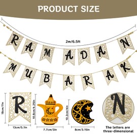 12 PCS Eid Ramadan Wooden Banner, Mubarak Rustic Bead Ramadans Decorations Muslim Party Decor Supplies, For Home Indoor Outdoor Pair With Exquisite Ramadani Ornaments Matching Accessories (Black Gold)