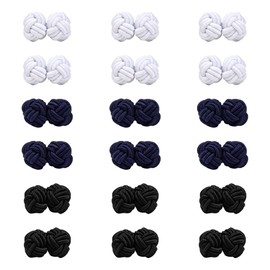 TRKETK 18 Pcs Mens Women Silk Fabric Knot Twisted Cufflinks Set Premium Plain Knitted Knot Cufflinks Elastic Fabric Twist Knot Braided for Shirt Dress Business Wedding (3 Colors)