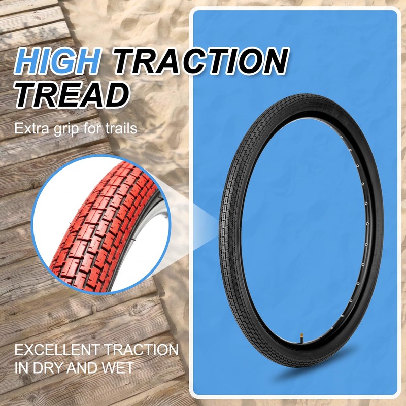 WHEELO 26x2.125 Cruiser Bike Tires Set: 2-Pack 26-inch Folding Tires