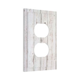 Beige White Farmhouse Rustic Country Light Switch Cover Single Duplex 1 Gang Wall Plate Outlet Covers Wooden Vintage Decorative Electrical Faceplate for Bathroom Kitchen Home, Mid Size 5 x 3 Inch