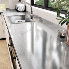 Silver Metal Look Stainless Steel Contact Paper Peel and Stick Countertops Waterproof Contact Paper for Appliance Paint Glossy Self Adhesive Wallpaper Vinyl Wrap for Appliance Covers 15.7''×118''