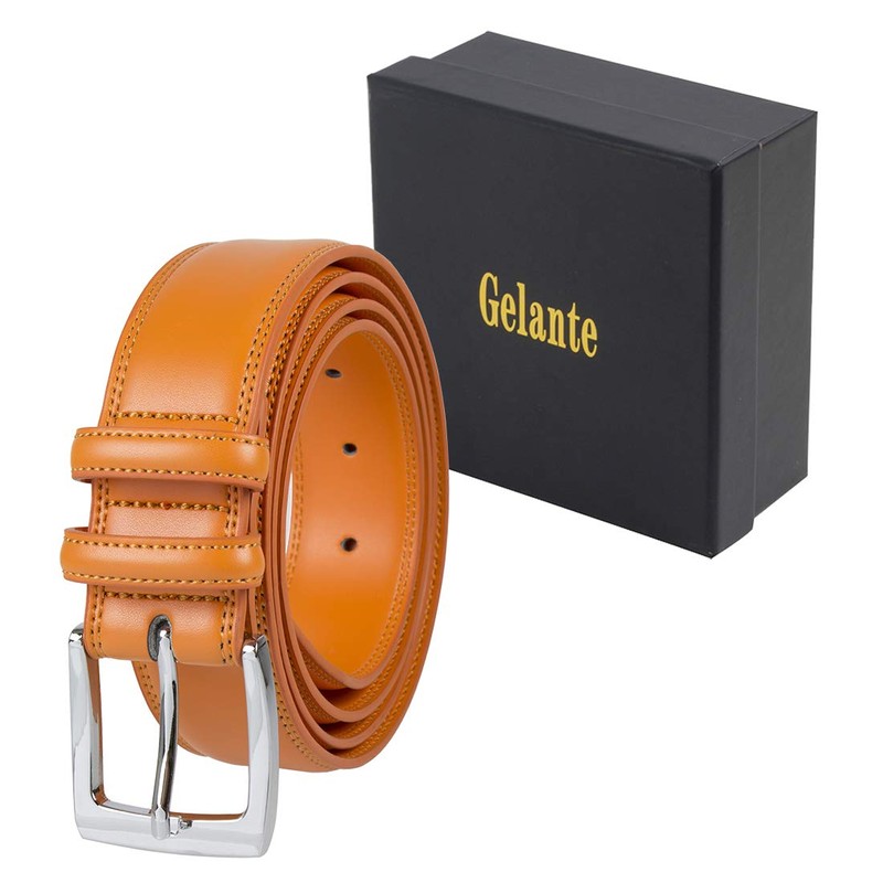 Gelante Men's Classic Genuine Leather Dress Belt With Double Loop