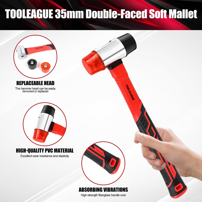 TOOLEAGUE 2Pcs Hammer Set,16oz Rubber Mallet & 35mm Double-Faced Soft