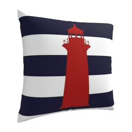 Myshe Square Nautical Red Lighthouse On Navy Blue Stripes Throw Pillow Cover Decorative Pillow Cover Perfect Decor Gift for Families Friends Home Office Sofa Car Couch 18x18