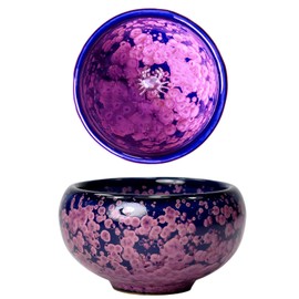 HOHCNA Purple Jianzhan Tea Cup, Kiln Transformation Tenmoku Glaze Ceramic Kungfu Tea Cup, 3D Inlaid Silver Handicrafts Porcelain Master Cup - 4 OZ (Crab)