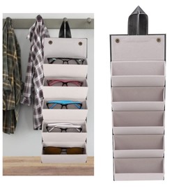 Estuche plegable para anteojos, caja de exhibición para anteojos de sol, estuche organizador para anteojos de sol, múltiples ranuras multifuncionales, estuche para anteojos de viaje de cuero(Negro)