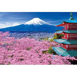 Epoch 25-195s 300-Piece Jigsaw Puzzle, Japanese Scenery, Spring Wind Fuji and 5-Story Pagoda - Yamanashi, 10.2 x 15.0 inches (26 x 38 cm), Includes Glue / Spatula / Point Ticket