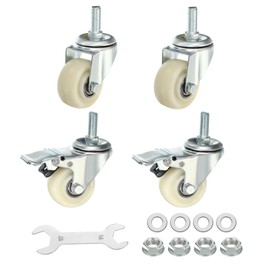 PATIKIL 2 Inch Stem Caster Wheels, 4Pcs (2 with Brake) Low Profile Rubber Threaded Shelf Swivel Wheel M10 x 25 mm Total Load 463 Lbs for Cart Wire Shelving Racks Leveling, White