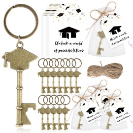 Ninehaoou 50 Sets Graduation Party Favor for Guest 2025 Graduation Cap Bottle Opener Keychain with Inspirational Cards Class of 2025 Gifts College Celebration School Party Supplies (Bronze)