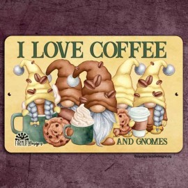 Farm Life Designs Gnome Sign, I Love Coffee, coffee beans, coffee bar gnomes, metal wall art