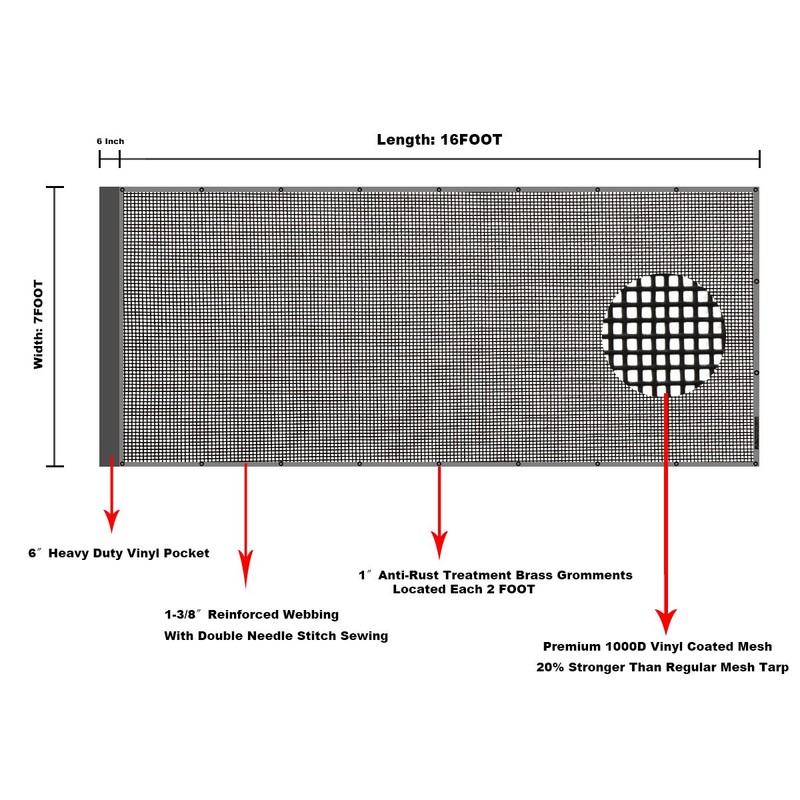 leaveshade Dump Truck Mesh Tarp 7'X16' - Heavy Duty Cover