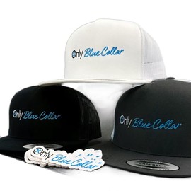 Only blue collar trucker hat working hat - embroidered - Color: White cap