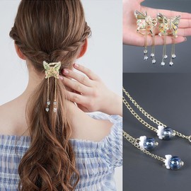 4 PCS Butterfly Tassel Hair Clips Elegant Pearl Butterfly Hair Claw Clips Metal Hair Accessories for for Thin Thick Hair Women Girls Strong Hold Non Slip Hair Accessories Clamps (Pink and Yellow Flower, One size)