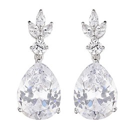 Clip On Earrings - Silver Plated Drop With Clear Crystals And Stones - Nala