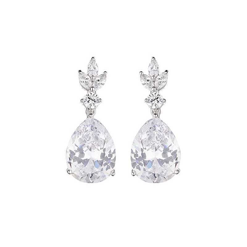 Clip On Earrings - Silver Plated Drop With Clear Crystals