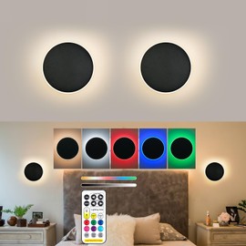 Wall Lights Battery Operated Wall Sconces,Black Rechargeable Solar Eclipse Style Wall Light With Wireless Remote Dimmable,9 Colors Modes Cordless Battery Wall Sconce Indoor For Bedroom Living Room(9.5
