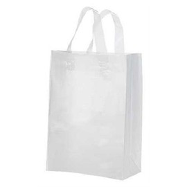 JS Clear Frosted Plastic Gift Bags with Handle (8"x5"x10")